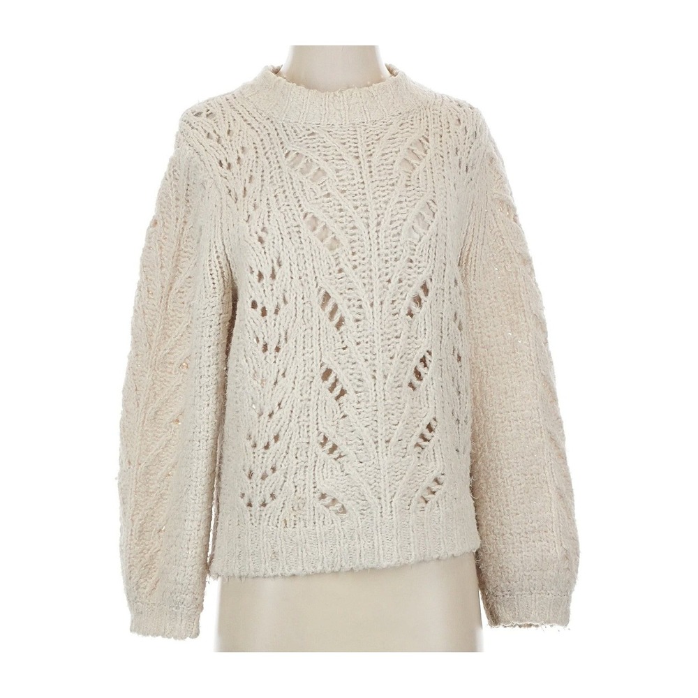 Point Sur Fishermancore Cable Knit Sweater Women Size S Cream Oversize Americana